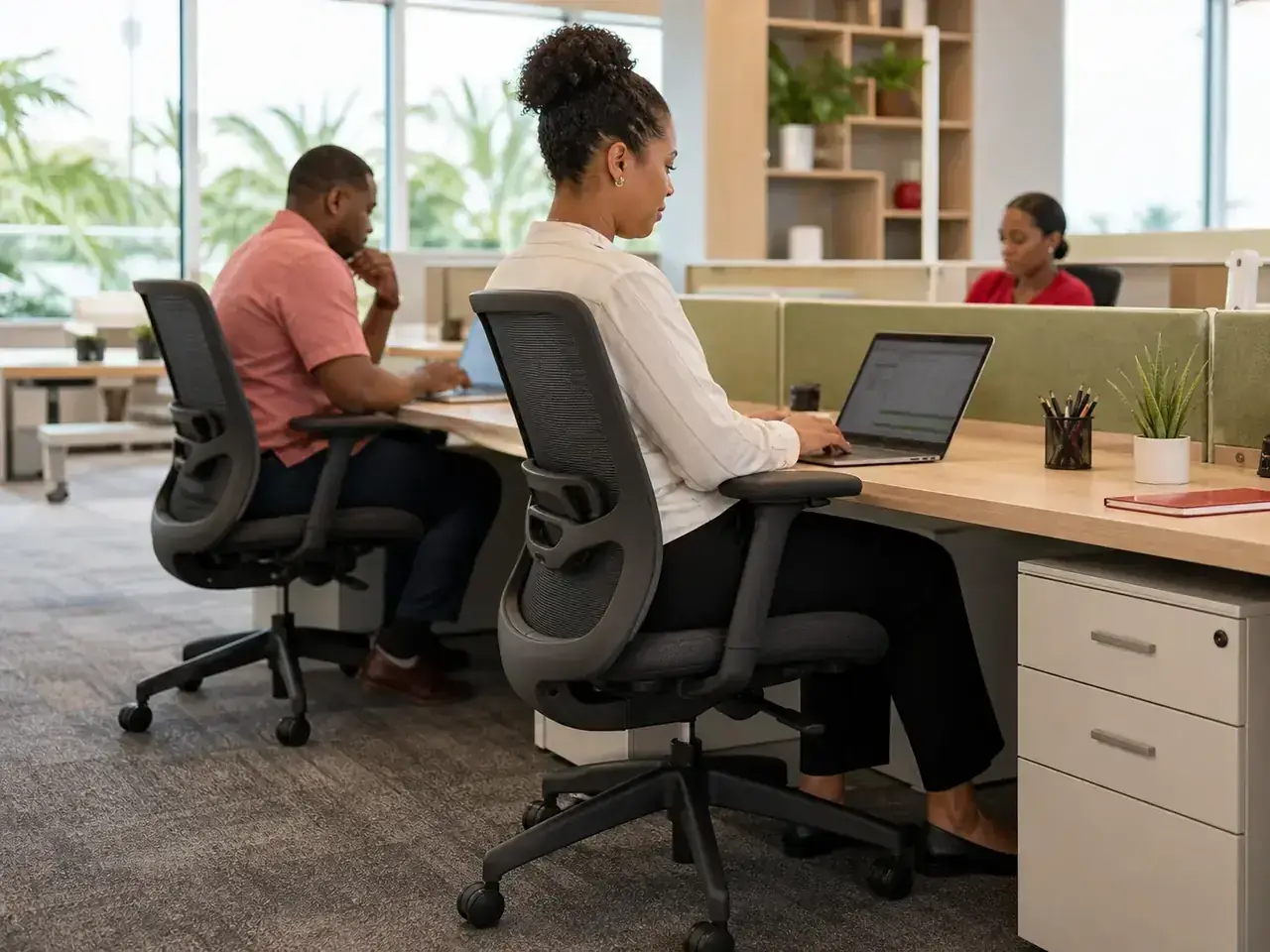 Ergonomic seating workspace scene
