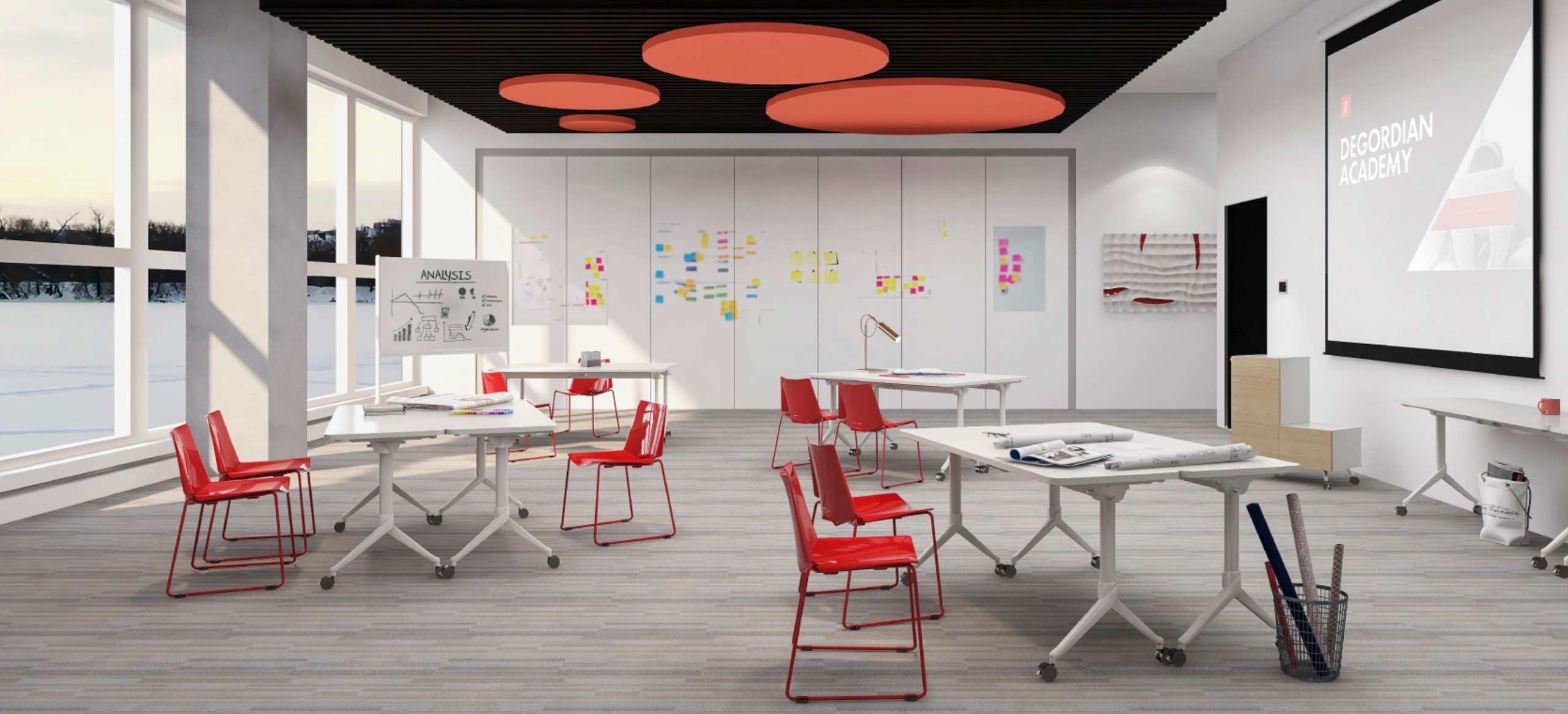 Collaborative training and meeting room furniture scene
